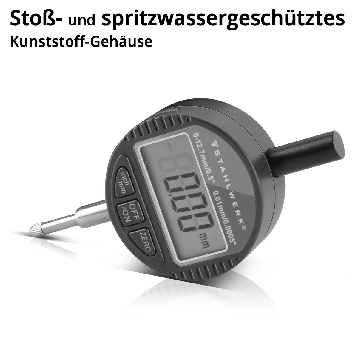Steelworks Digital dial with 0-12.7 mm (0.5 ") measuring range, measuring button for precision measurements in millimeters and customs