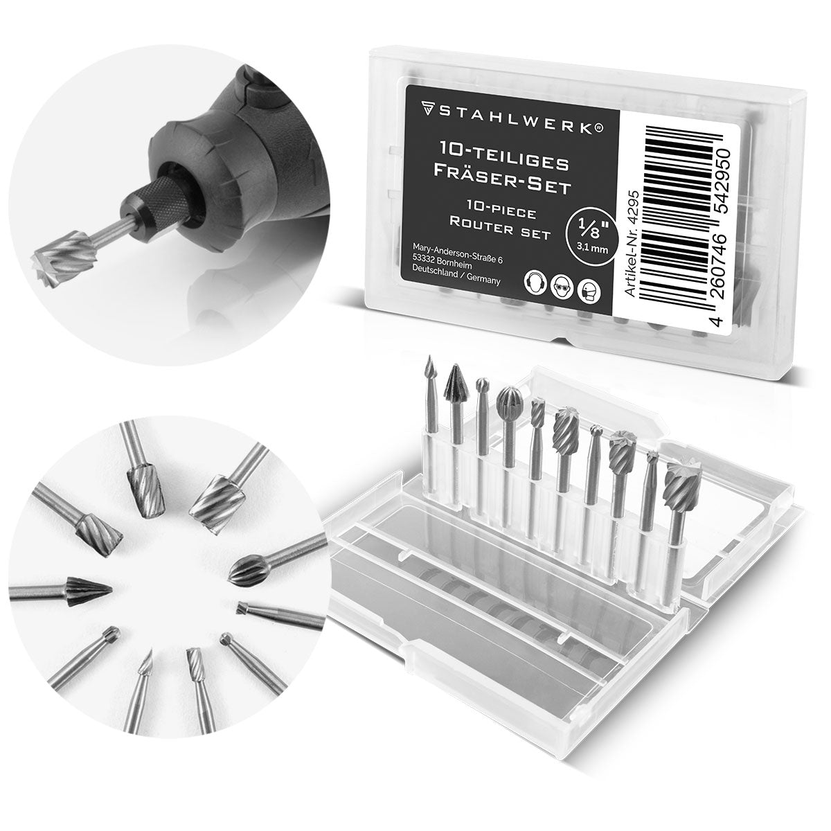 STAHLWERK Fräser-Set für Multifunktionswerkzeuge aus hochwertigem HSS-Stahl 10-teilig