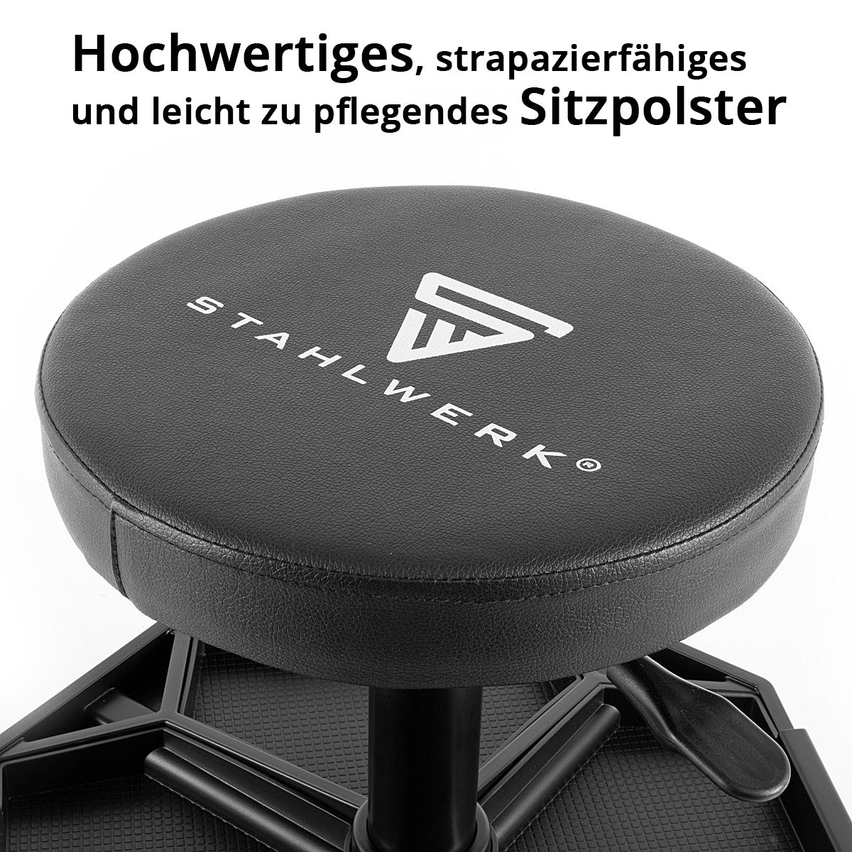 Steelworks height-adjustable workshop stool WRH-136 ST up to 136 kg resilient, 40-54 cm seat height, with four removable storage compartments, rolling seat / roller stool with ball-bearing light row rollers