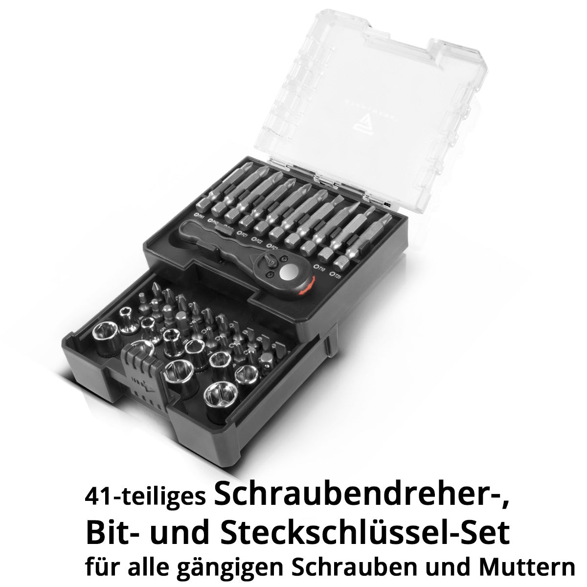 STAHLWERK 41-teiliges Schraubendreher Set, Bitsatz und Steckschlüsselsatz aus Chrom-Vanadium mit Umschaltknarre in Box / Ratschenset / Schraubenzieherset