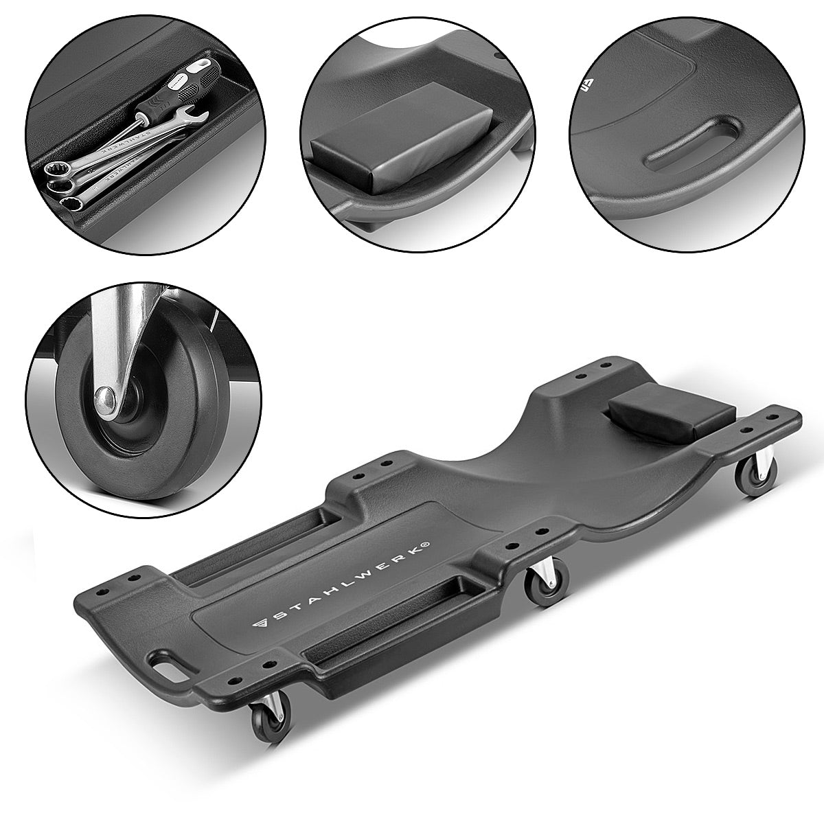 RULLORE AUTOLE ACCEGLIAMENTO RC-40 ST con capacità di carico di 500 kg e 6 rulli mobili, scheda di rollio di montaggio ergonomico | Assembly Lounge | Workshop Troll Board | Workshop Launger in plastica robusta