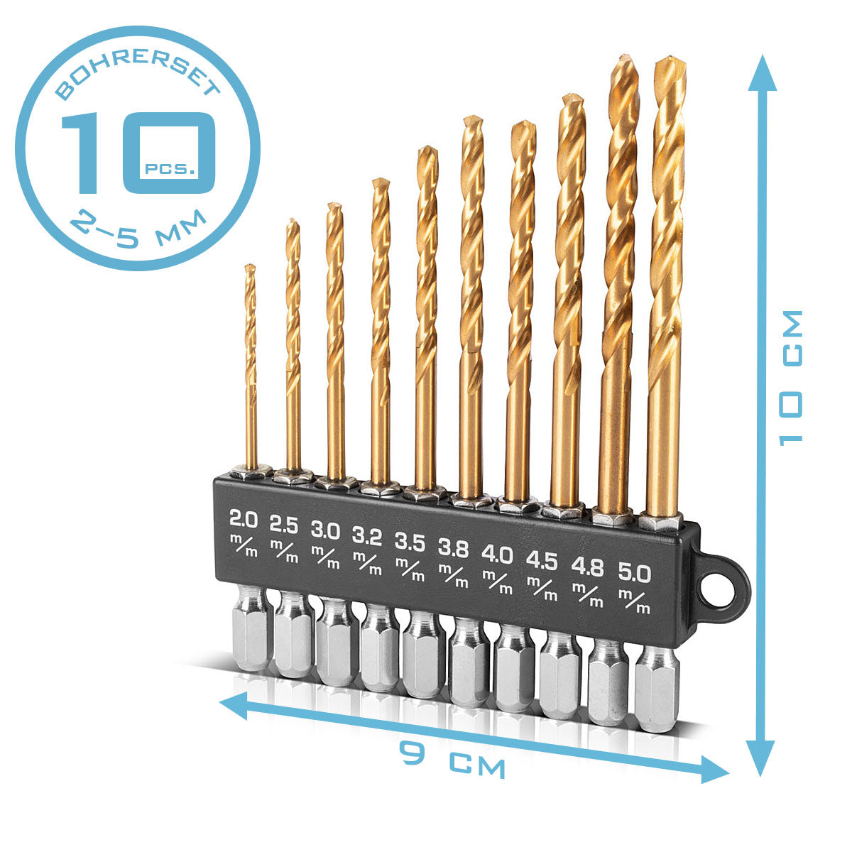STAHLWERK 10-teiliges Universal Spiralbohrer Set 2-5 mm mit Sechskant-Schaft, Metallbohrer | Holzbohrer | Bohrer Set aus robustem Stahl zum Bohren von Metall, Holz und Kunststoff