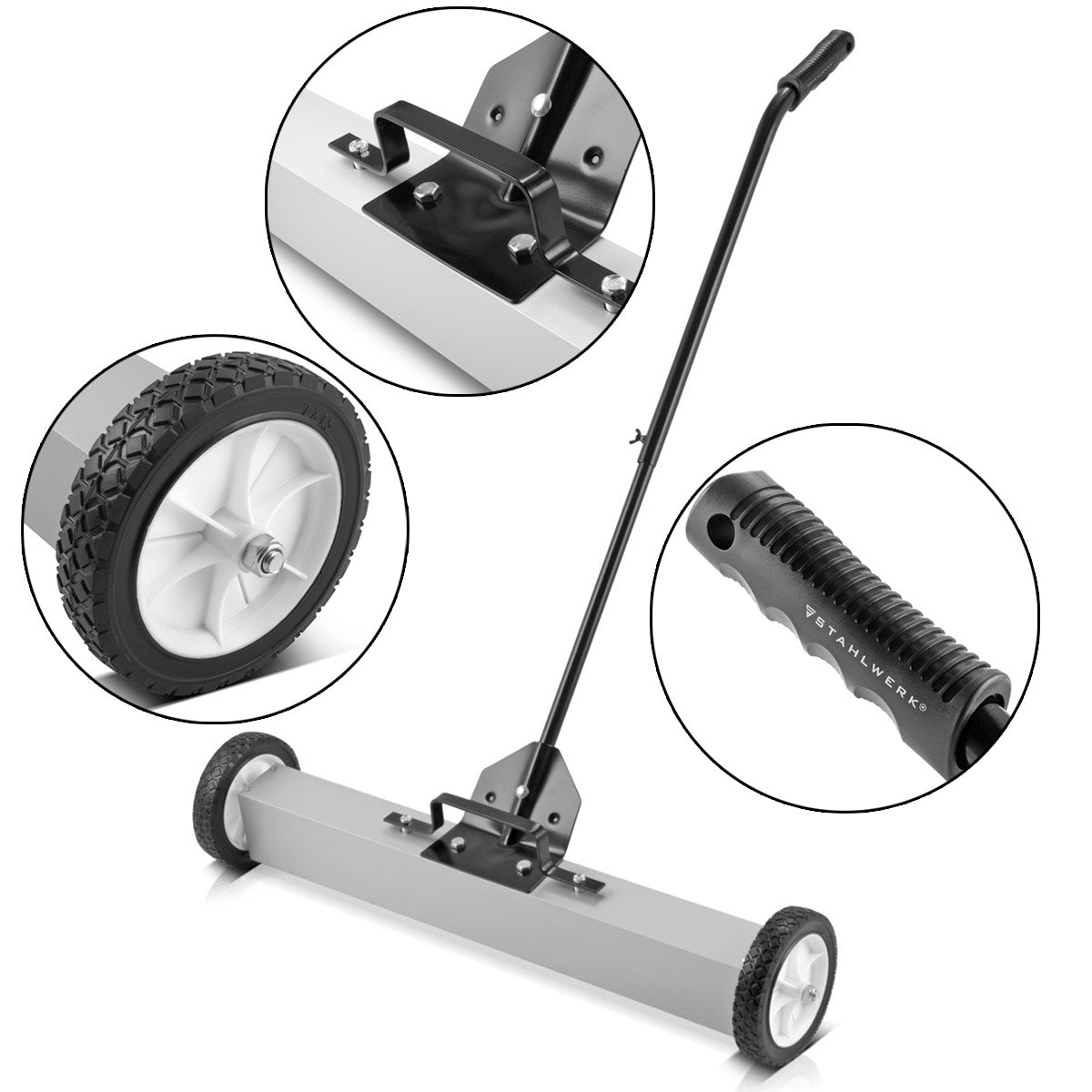 STAHLWERK Magnet-Bodenkehrer MBK-30 ST mit 762 mm Breite und 20 kg Fassungsvermögen, Magnetbesen / Spänesammler / Magnetische Kehrmaschine für Metallspäne, Schrauben, Nägel und andere magnetische Kleinteile