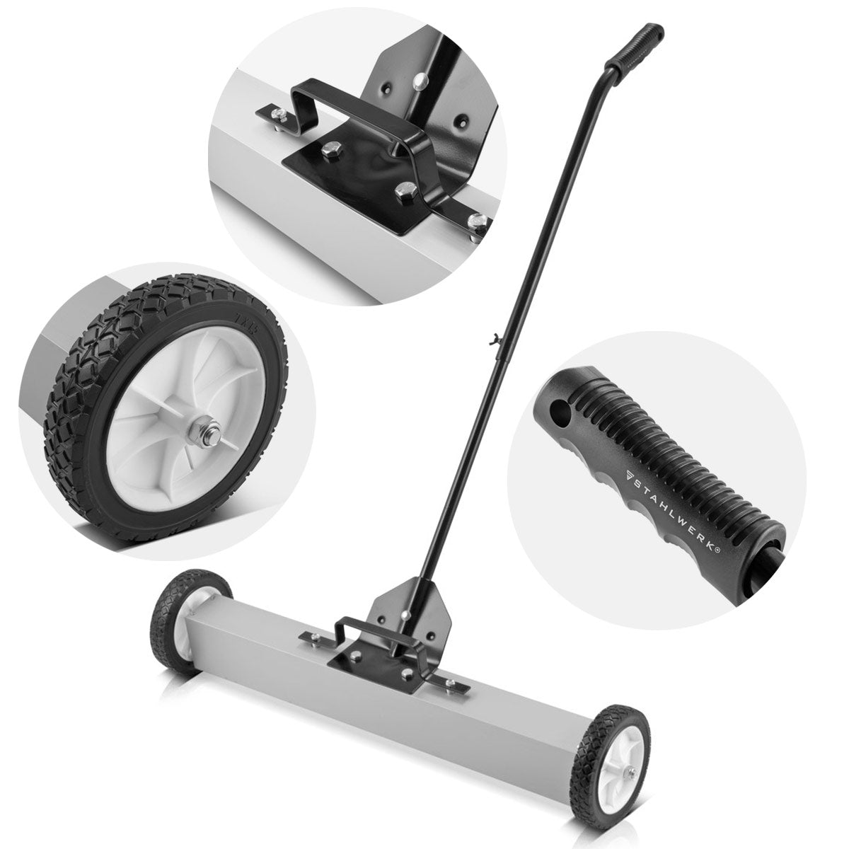 STAHLWERK Magnet-Bodenkehrer MBK-30 ST mit 762 mm Breite und 20 kg Fassungsvermögen, Magnetbesen / Spänesammler / Magnetische Kehrmaschine für Metallspäne, Schrauben, Nägel und andere magnetische Kleinteile