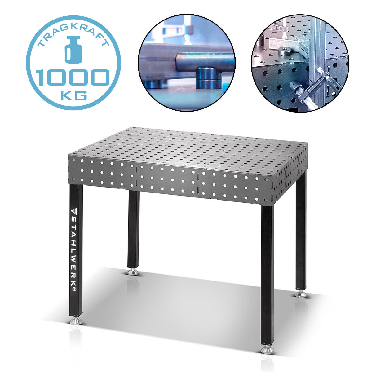 STAHLWERK 3D Schweißtisch WT-100 3D ST mit 1.000 kg Tragkraft, D16 Lochsystem und 6 mm Arbeitsplatte 100 x 80 cm, Montagetisch DIY-Bausatz zum Selbstschweißen aus Carbonstahl mit nivellierbaren Füßen