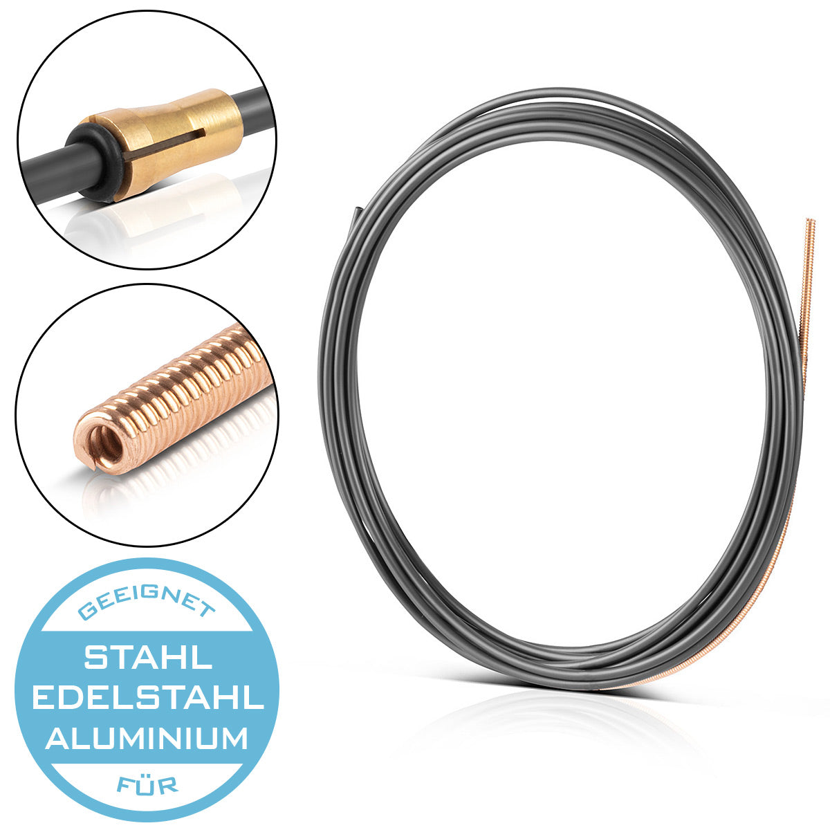 Stahlwerk Universal Carbon Seele | Wire guide 5 m for MIG MAG AK15 | MB15 | AK25 | MB25 welding burner hose packages with euro central connection for the professional welding of steel, stainless steel and aluminum alloys
