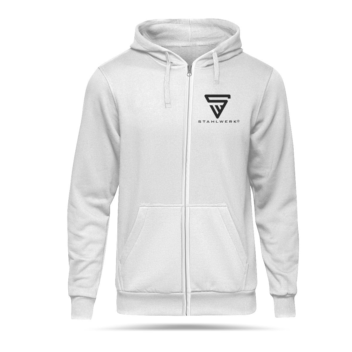 Sweat à sweat en acier Taille xxxl / pull à capuche / pull à capuche / veste de sueur avec fermeture éclair en blanc avec logo-logicielle
