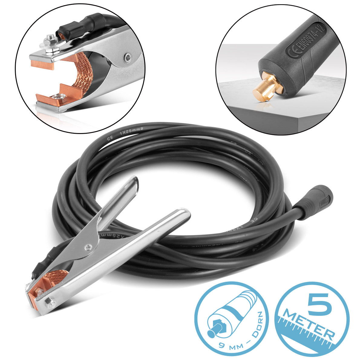 Steelworks Mass pliers up to 300 A mass cleme | Equipment clamp including a 5 m welding cable | Mass cable with 25 mm² and 9 mm plug