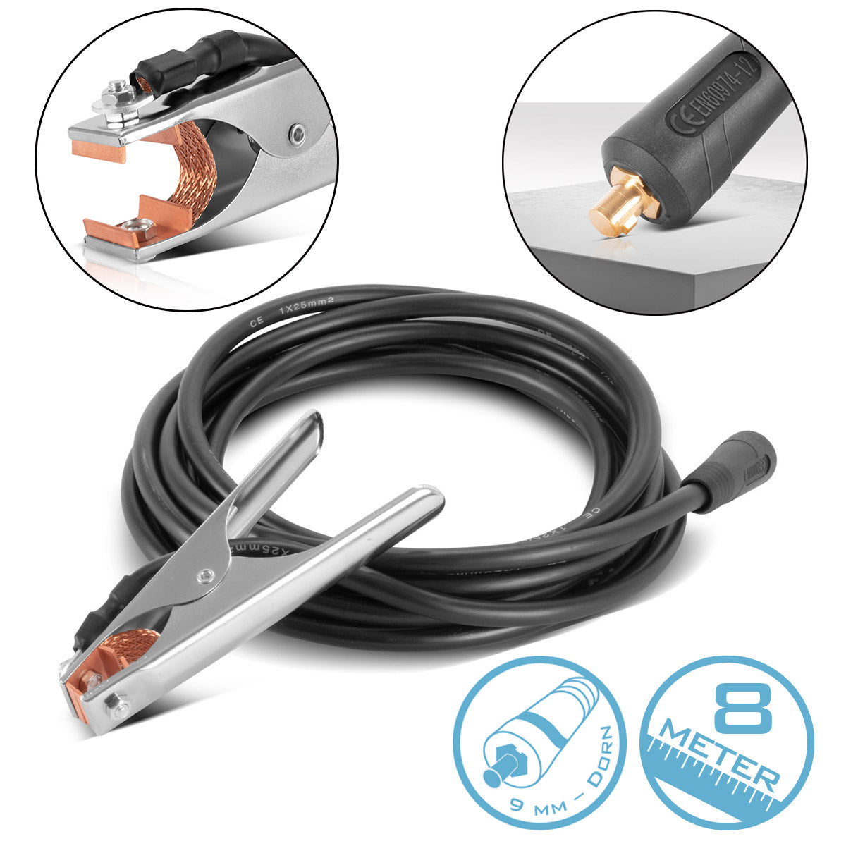 Steelworks Mass pliers up to 300 A mass cleme | Equipment clamp including 8 m welding cable | Mass cable with 25 mm² and 9 mm plug