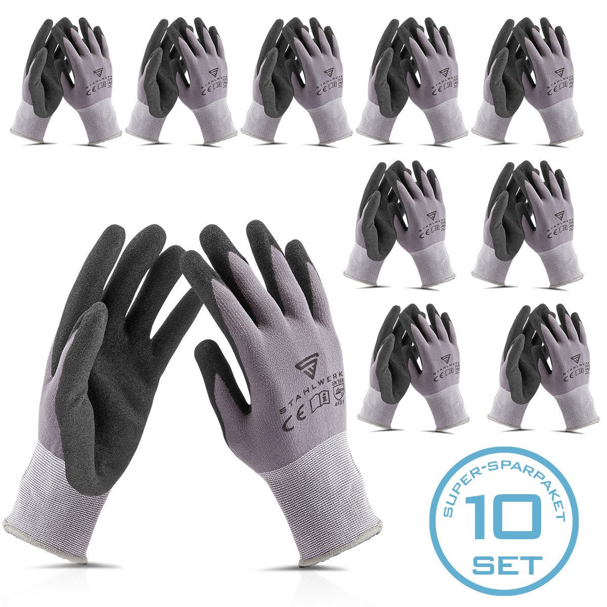 Steelworks Travail et assemblage Chaussures à main taille xl 10 Pack / Vêtements de protection / robuste et port dur à partir du caoutchouc nitrile