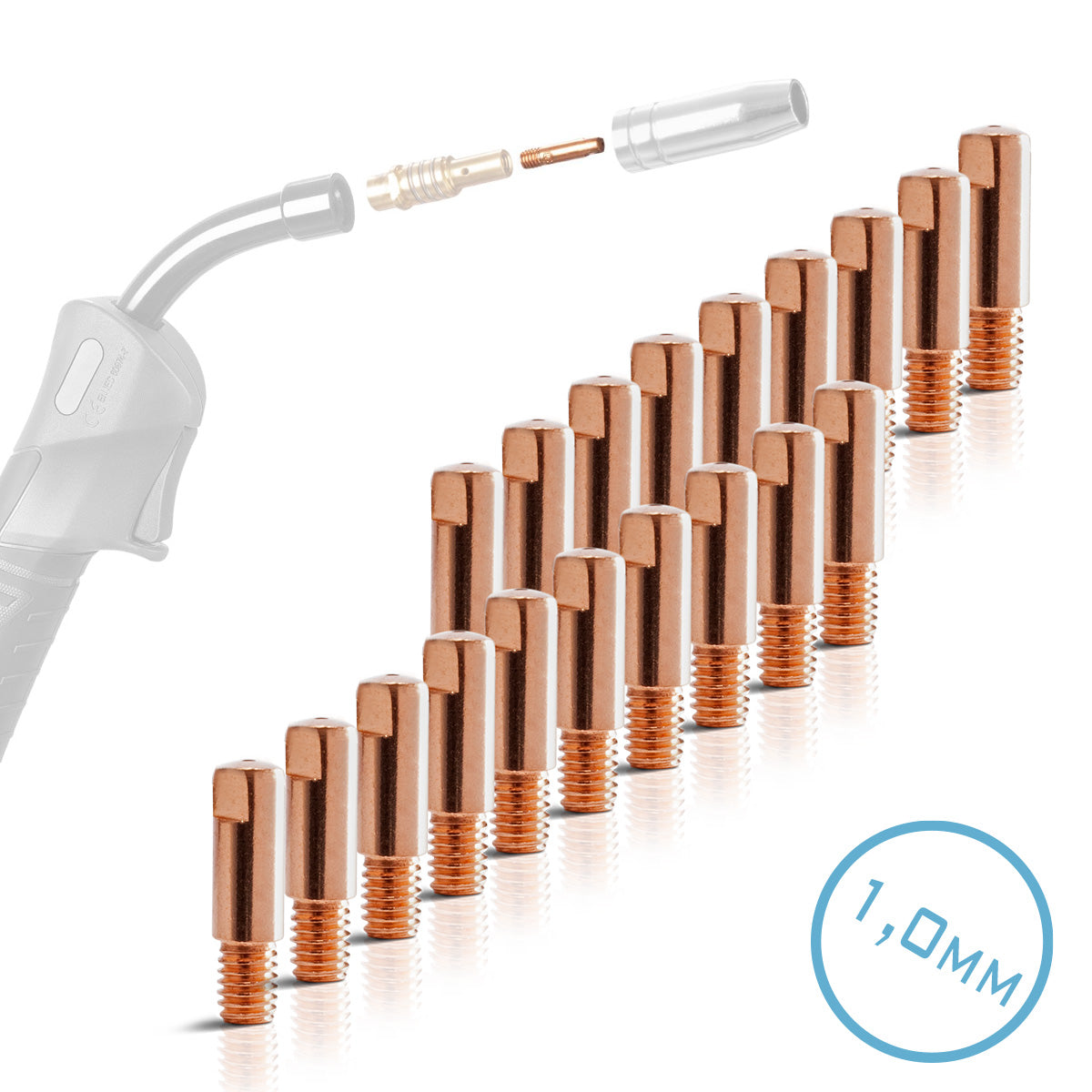 STAHLWERK 20er Set AK15 | MB15 | AK14 | MB14 Stromdüsen | Kontaktdüsen M6x25 in 1,0 mm MIG MAG Verschleißteile Set | Schweißzubehör für Schweißbrenner
