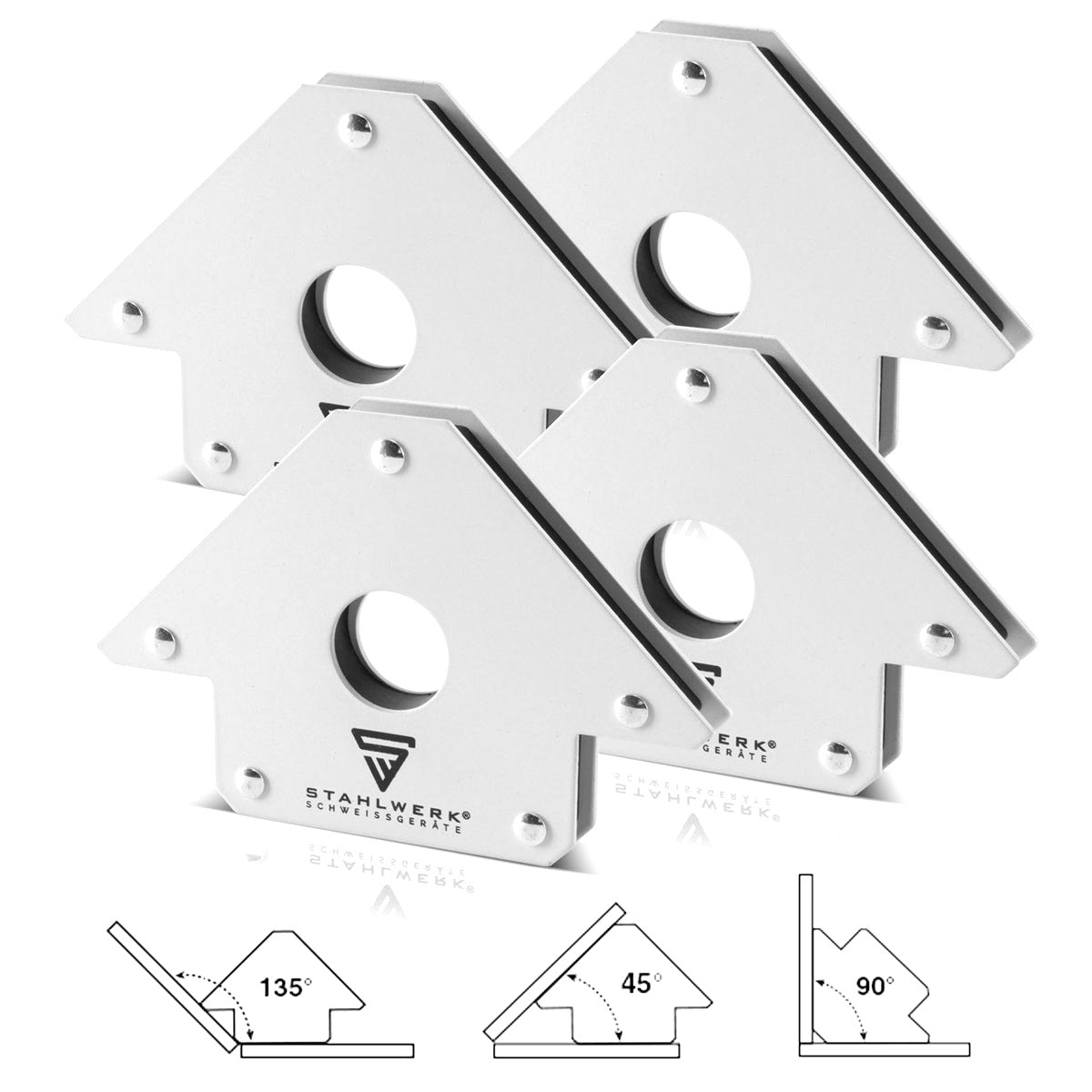 STAHLWERK 4er Set Magnet-Schweißwinkel 22,6 kg | 50 lbs robuster Schweißmagnet | Magnetwinkel | Schweißpositionierer mit starker Haftkraft