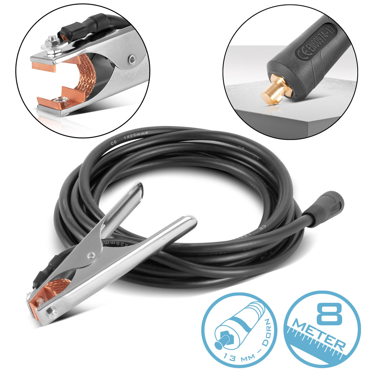 Steelworks Mass pliers up to 300 A mass cleme | Equipment clamp including 8 m welding cable | Mass cable with 25 mm² and 13 mm plug