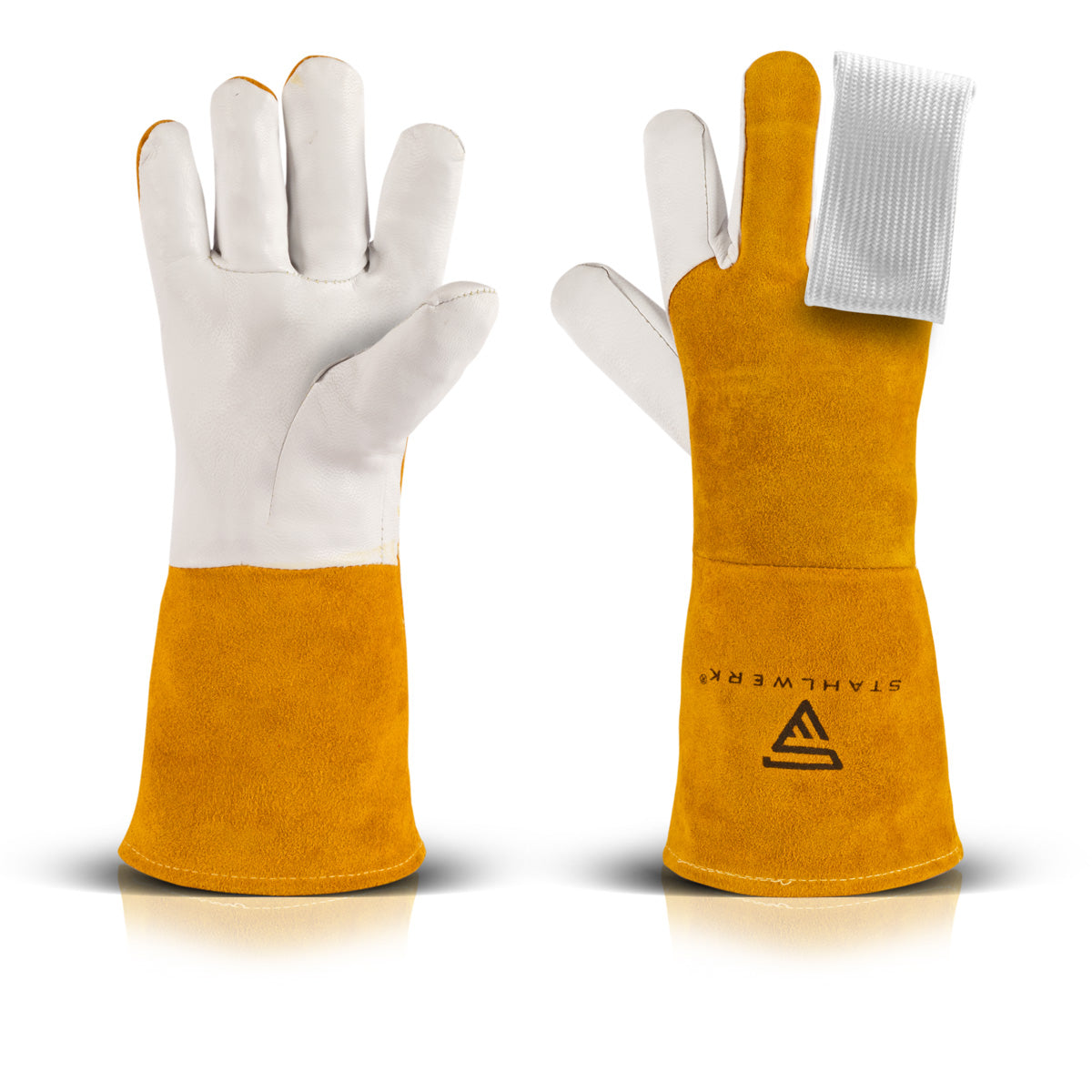 Guantes de soldadura de acero + dedos de peluca, guantes protectores robustos y resistentes al calor de cuero real, incluida la protección térmica de tejido de kebab para todos los trabajos de soldadura y corte.