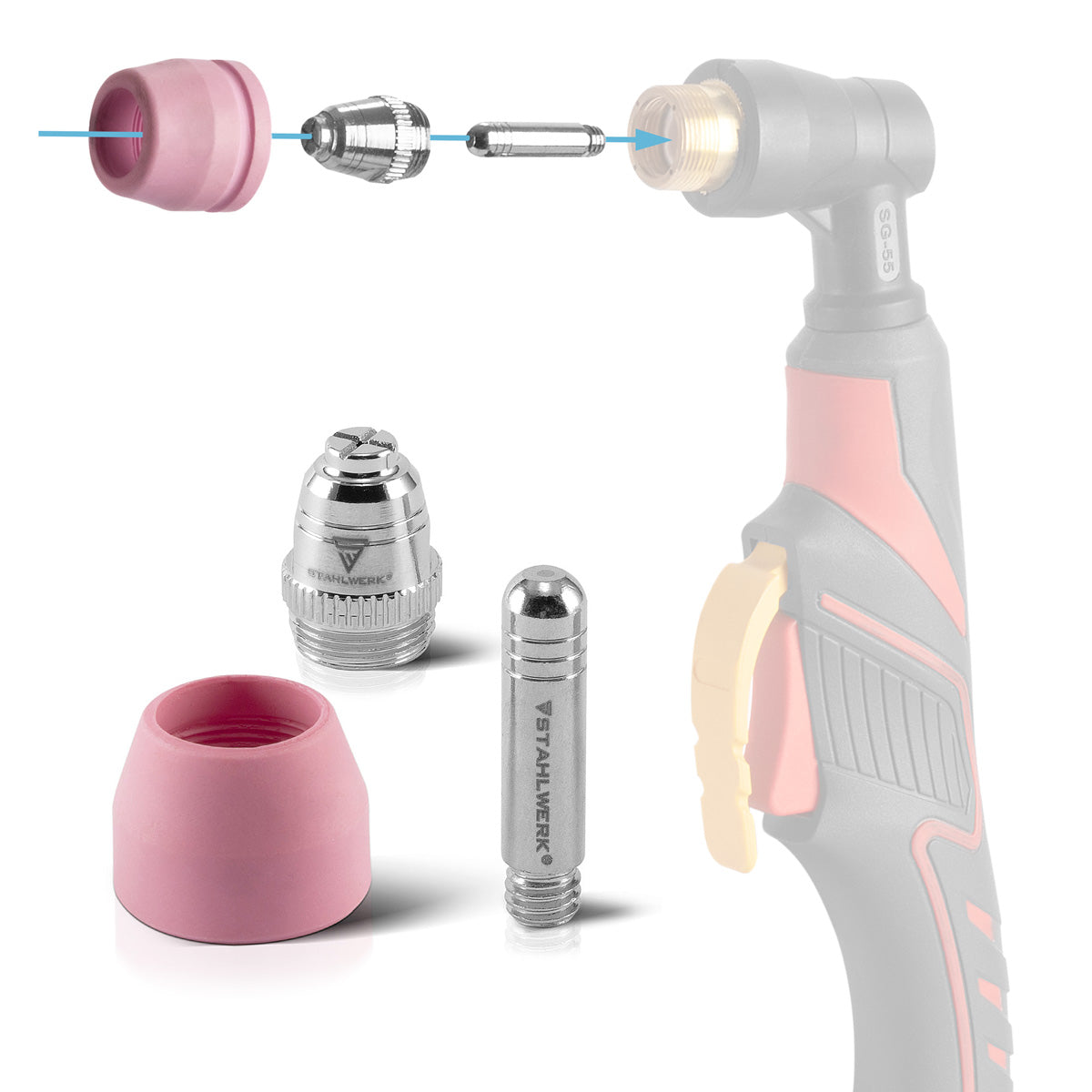 STAHLWERK AG-60 Plasmazubehör Set 25-teilig, Verschleißteile Plasmadüsen + Elektroden + Keramikkappen für AG-60 / SG-55 CUT Plasmaschneider-Brenner