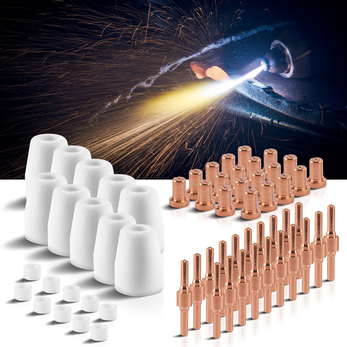 Steelworks PT-31 Accessoires de plasma Ensemble de 60 parties, portant des pièces Plasma Suffs + électrodes + Caps en céramique pour le brûleur de coupe en plasma coupé PT-31