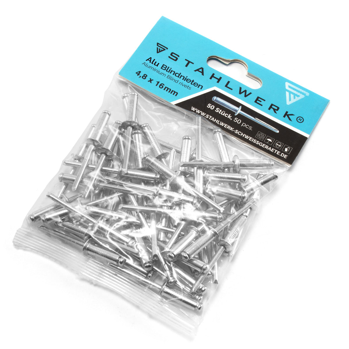 STAHLWERK 4er Set Alu-Blindnieten 2,4 x 8 mm + 3,2 x 10 mm + 4 x 12,7 mm + 4,8 x 16 mm je 50 Stück