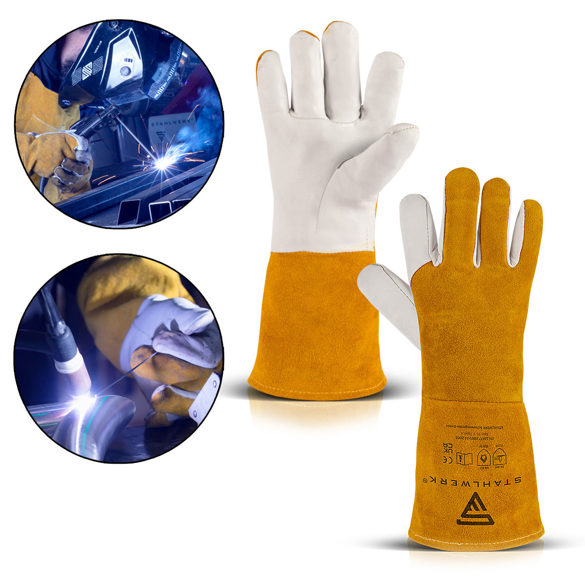 Steelworks welding protection gloves made of real leather / protective clothing / heat and fire-resistant / cutting-proof / tear-resistant