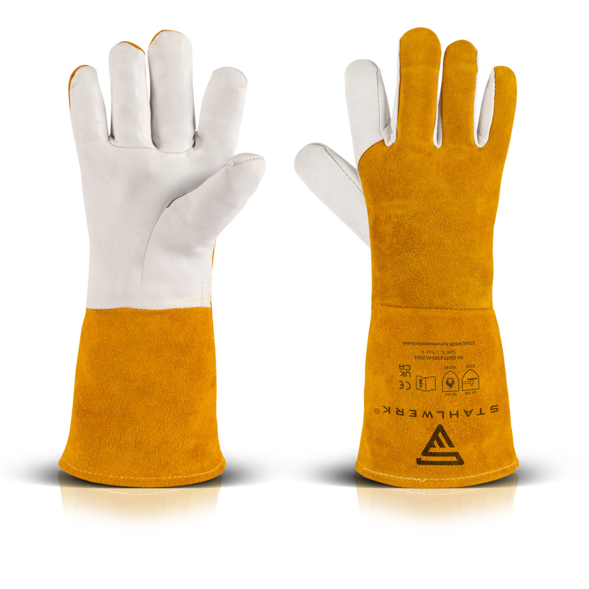Steelworks welding protection gloves made of real leather / protective clothing / heat and fire-resistant / cutting-proof / tear-resistant