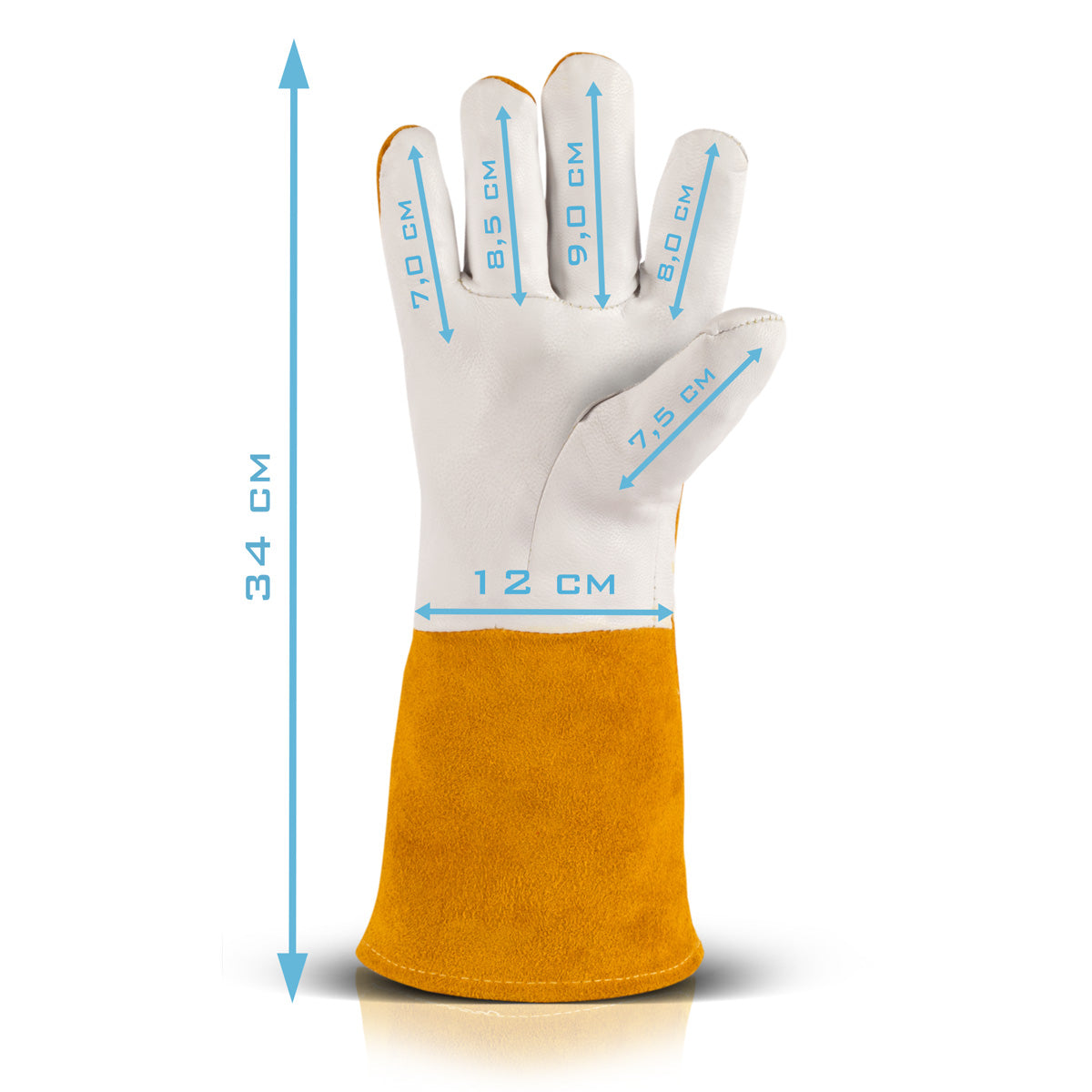 Steelworks welding protection gloves made of real leather / protective clothing / heat and fire-resistant / cutting-proof / tear-resistant
