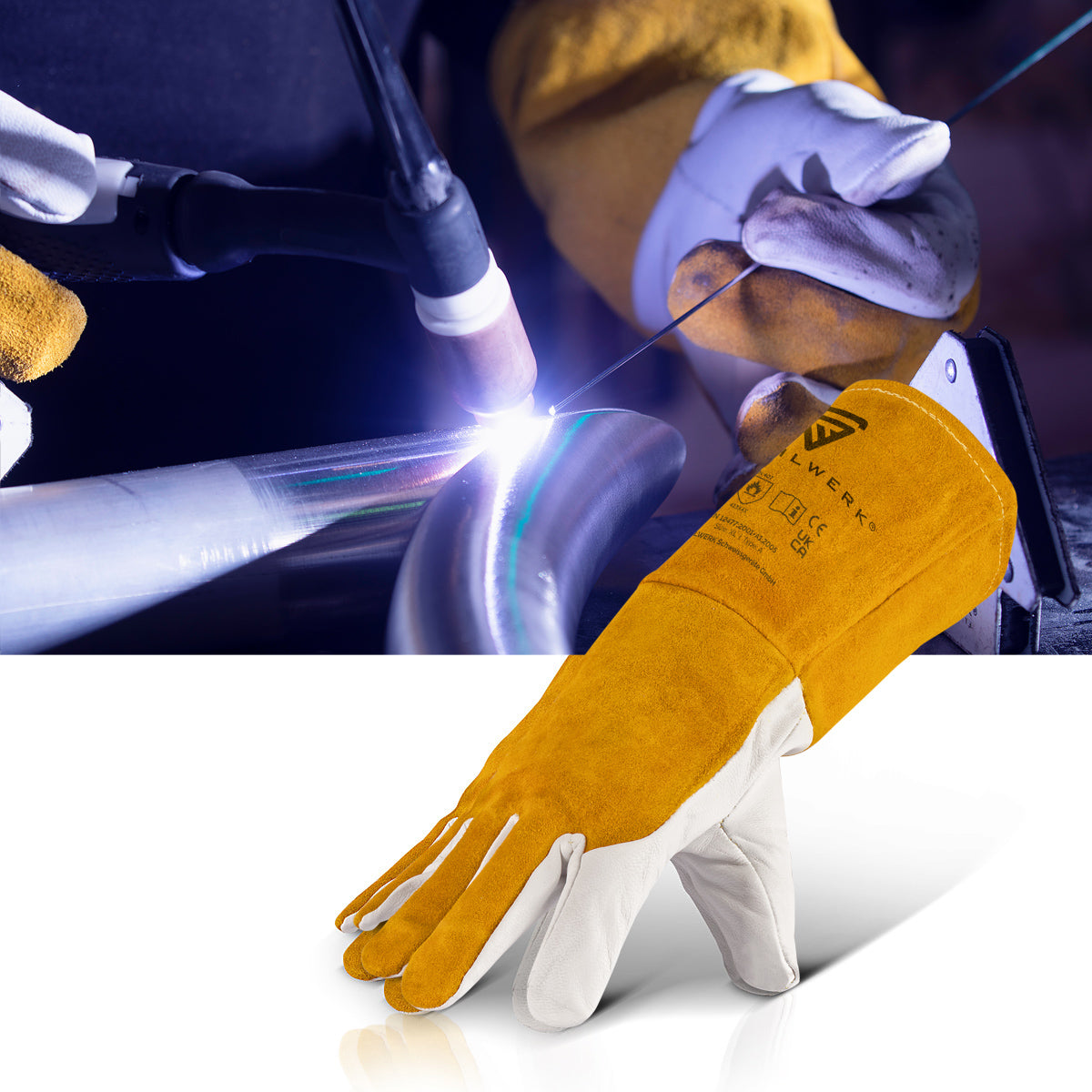 Steelworks welding protection gloves made of real leather / protective clothing / heat and fire-resistant / cutting-proof / tear-resistant