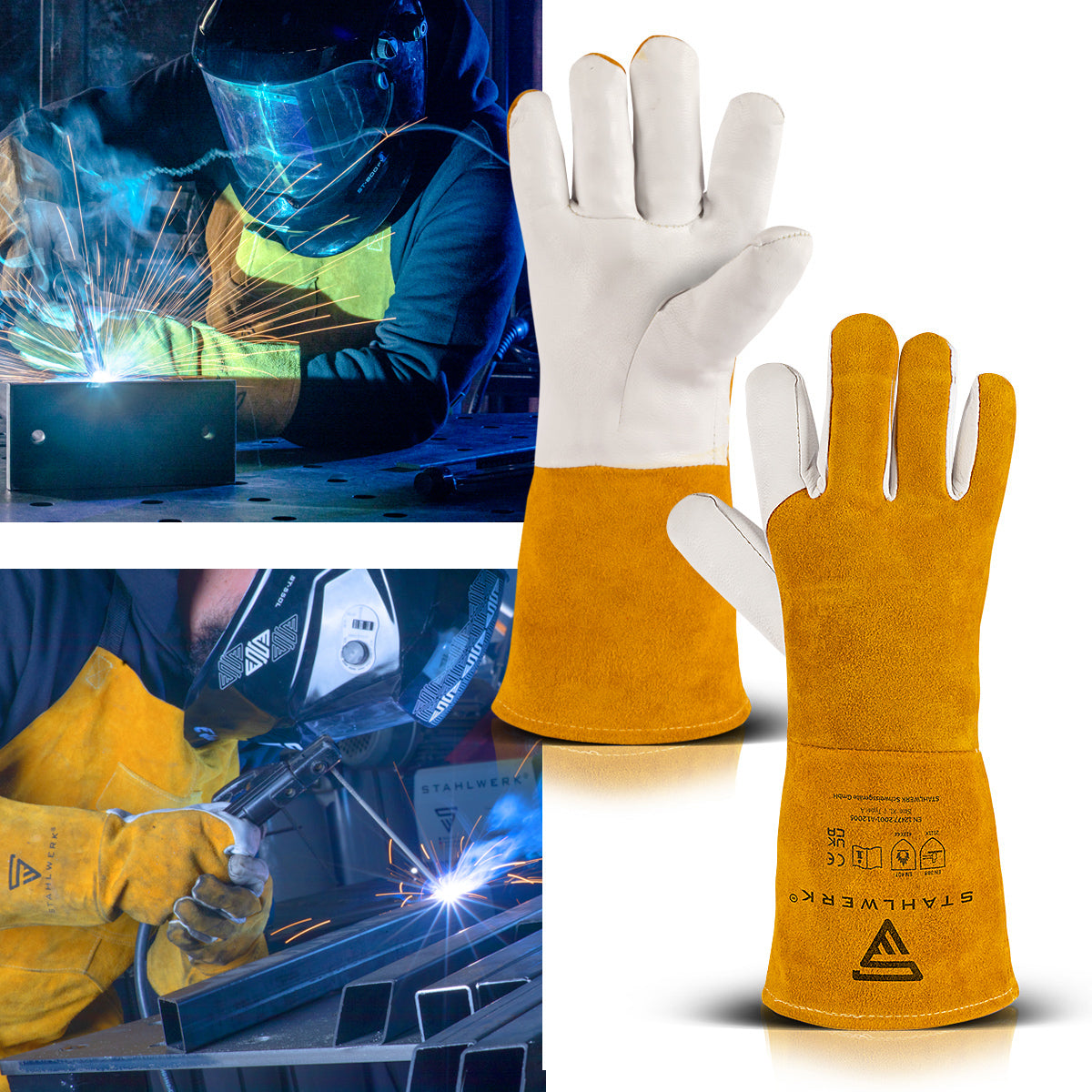 Steelworks welding protection gloves made of real leather / protective clothing / heat and fire-resistant / cutting-proof / tear-resistant