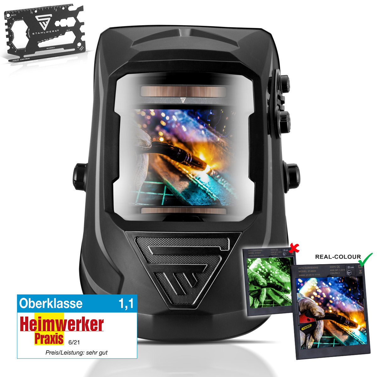 Stahlwerk ST-990 XTC full automatic real color, welding helmet with 3 in 1 function, matt black