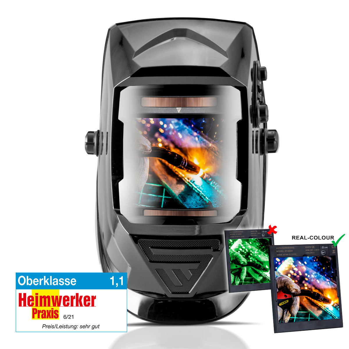 STAHLWERK Vollautomatik Real Colour Schweißhelm mit 3-in-1-Funktion ST-990 XB, schwarz glänzend