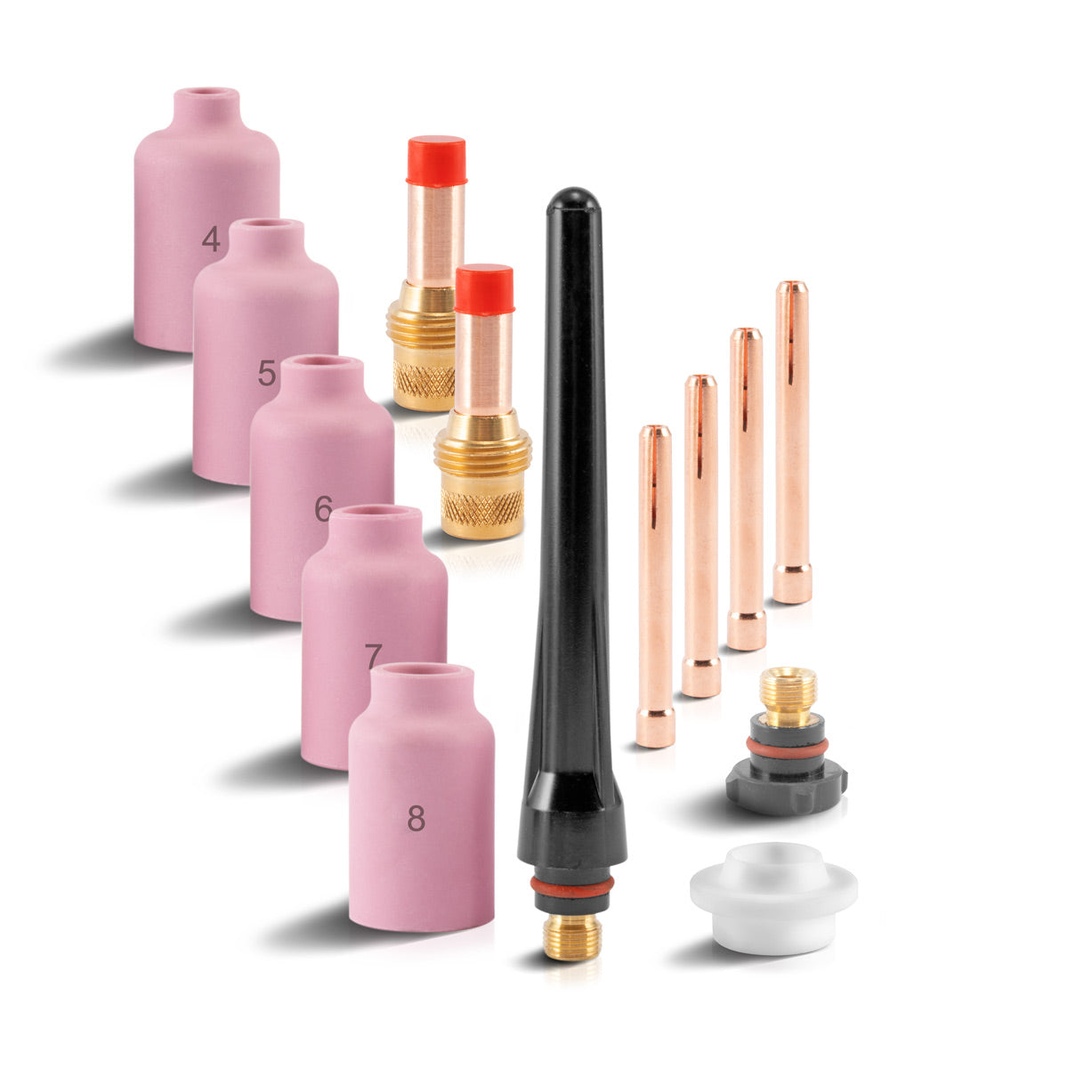 STAHLWERK WIG Gaslinsen Schweißzubehör Set 14-teilig mit Spannhülsen + Keramikdüsen, Verschleißteile für WP-26 WIG-Schweißbrenner