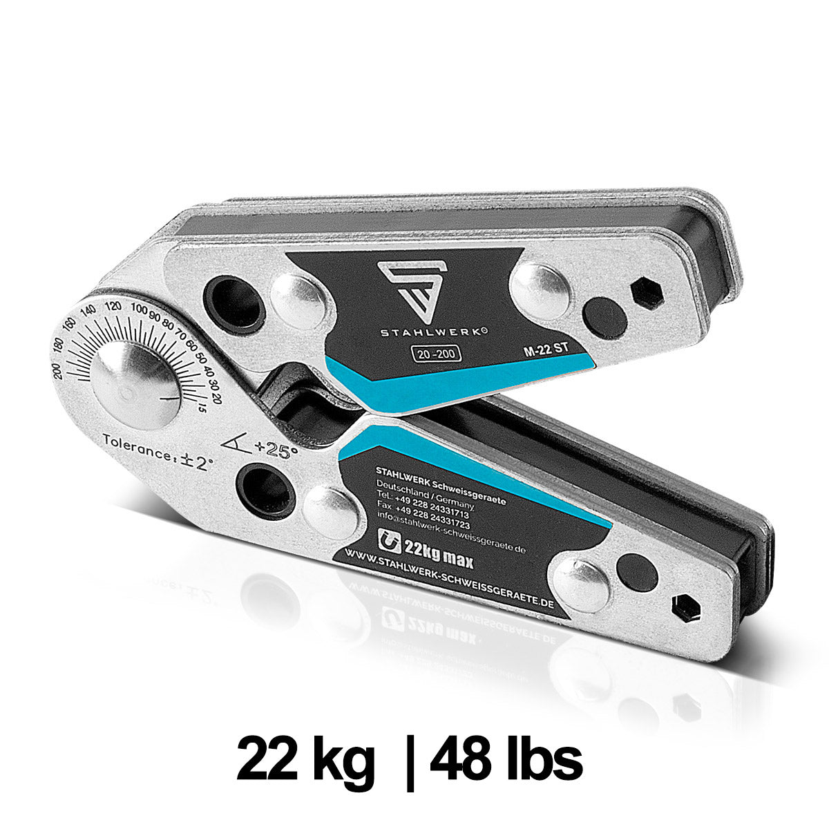 Ángulo magnético de acero Ángulo de soldadura con ángulos ajustables 20 ° -200 ° 22 kg / 48 lbs