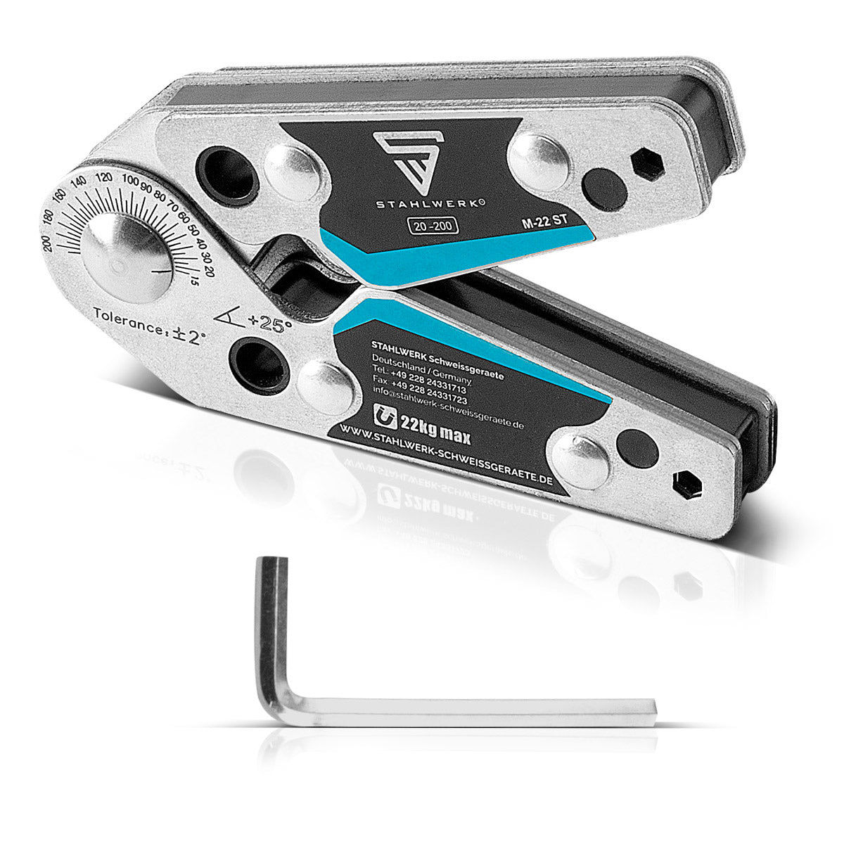 Ángulo magnético de acero Ángulo de soldadura con ángulos ajustables 20 ° -200 ° 22 kg / 48 lbs