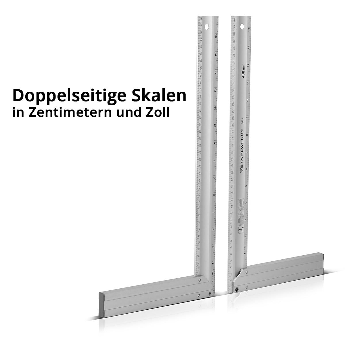 STAHLWERK Aluminium Anschlagwinkel Messwinkel Zimmermannswinkel 400 mm Winkel mit cm und Zoll genietet